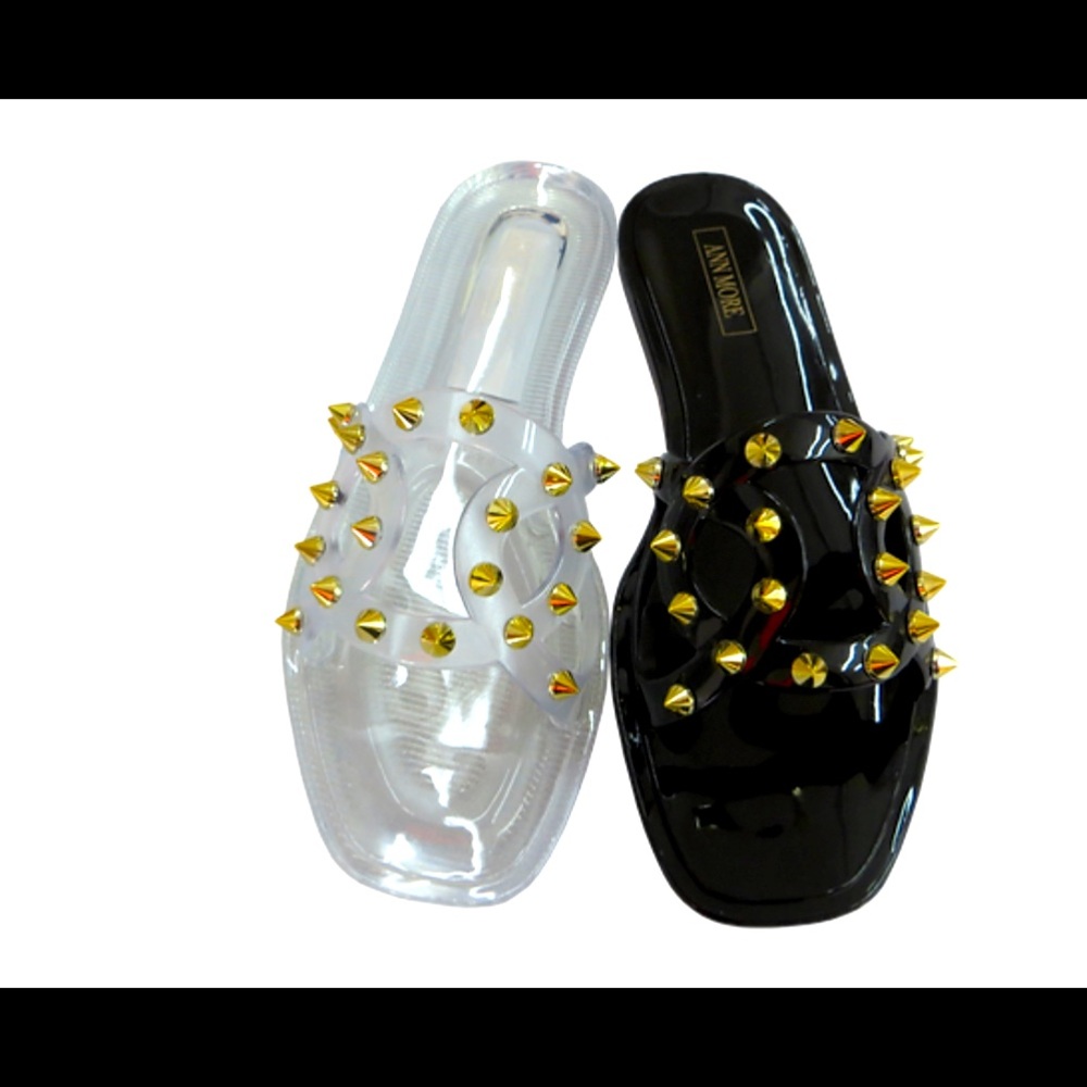 Clear & Black Spike Jelly Sandals
